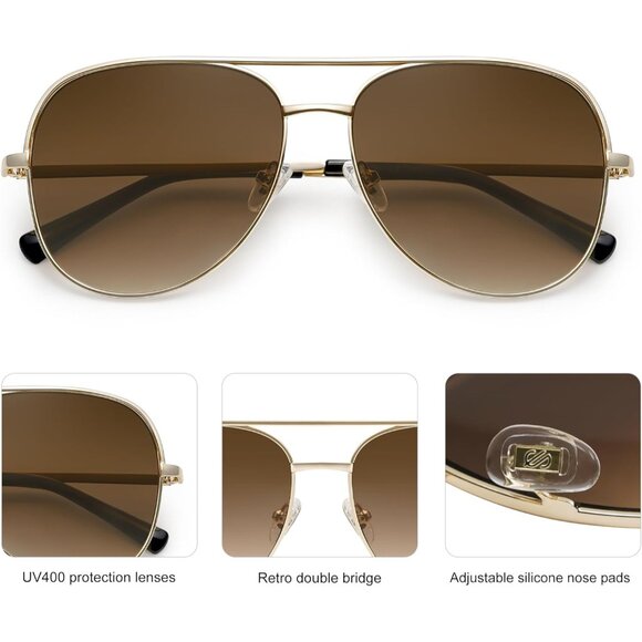 Oversized Aviator Sunglasses Men Women UV400 Protection Metal Frames Gift - Picture 4 of 5